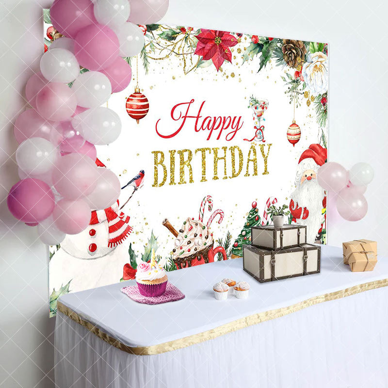 Aperturee - Aperturee Christmas Snowman Desserts Happy Birthday Backdrop