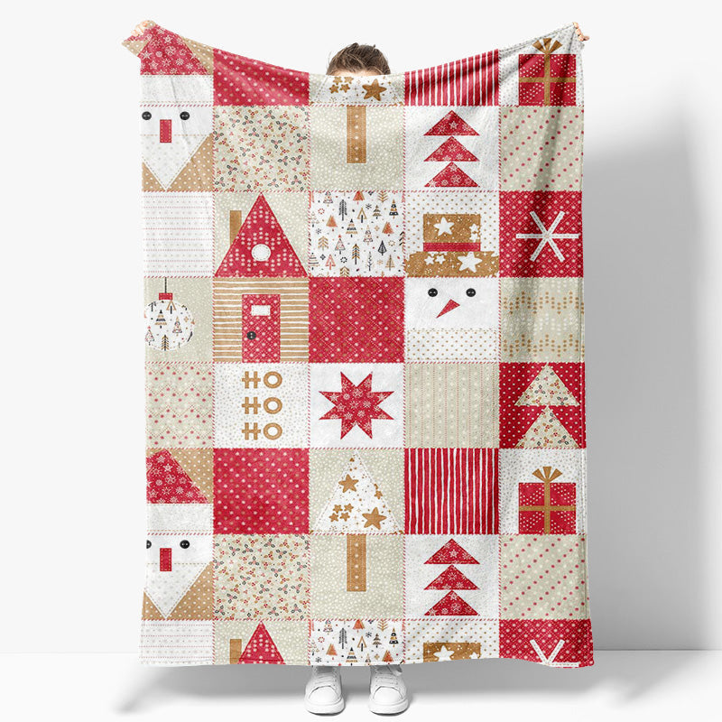 Aperturee - Aperturee Christmas Snowman Hohoho Trees Plaid Custom Blanket