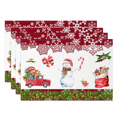 Aperturee - Aperturee Christmas Snowman Truck Gifts Set Of 4 Placemats