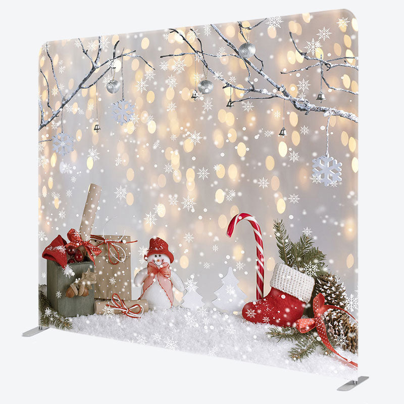 Aperturee - Aperturee Christmas Snowy Snowman Bokeh Tension Fabric Backdrop