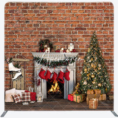 Aperturee - Aperturee Christmas Sock Fireplace Bricks Pillow Case Backdrop