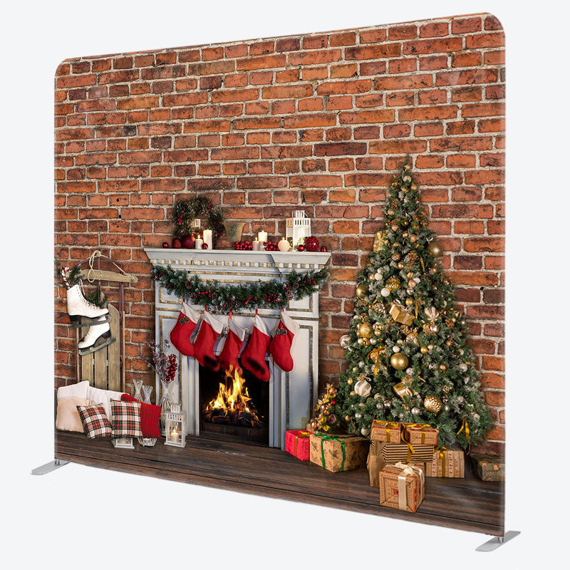 Aperturee - Aperturee Christmas Sock Fireplace Bricks Pillow Case Backdrop