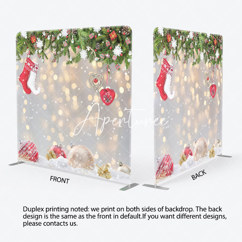 Aperturee - Aperturee Christmas Socks Gold Glitter Pillow Case Backdrop