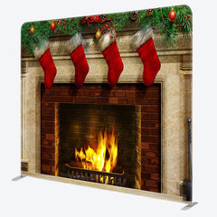 Aperturee - Aperturee Christmas Stocking Fireplace Tension Fabric Backdrop