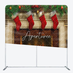 Aperturee - Aperturee Christmas Stocking Fireplace Tension Fabric Backdrop