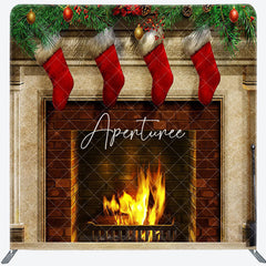 Aperturee - Aperturee Christmas Stocking Fireplace Tension Fabric Backdrop