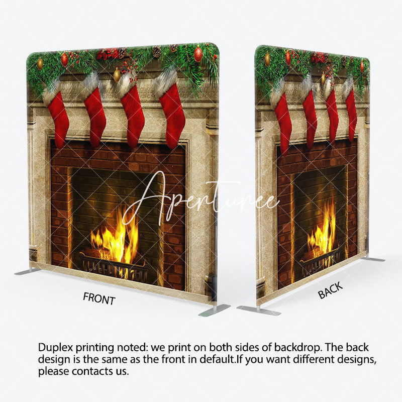 Aperturee - Aperturee Christmas Stocking Fireplace Tension Fabric Backdrop