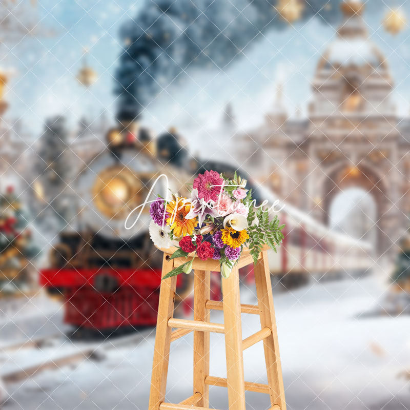 Aperturee - Aperturee Christmas Train Through Winter Wonderland Backdrop