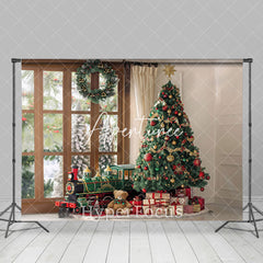 Aperturee - Aperturee Christmas Train Tree Gifts Warm Indoor Backdrop