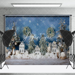 Aperturee - Aperturee Christmas Tree Bokeh Blue Wall Photography Backdrop