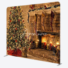 Aperturee - Aperturee Christmas Tree Fireplace Candles Tension Fabric Backdrop