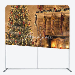 Aperturee - Aperturee Christmas Tree Fireplace Candles Tension Fabric Backdrop