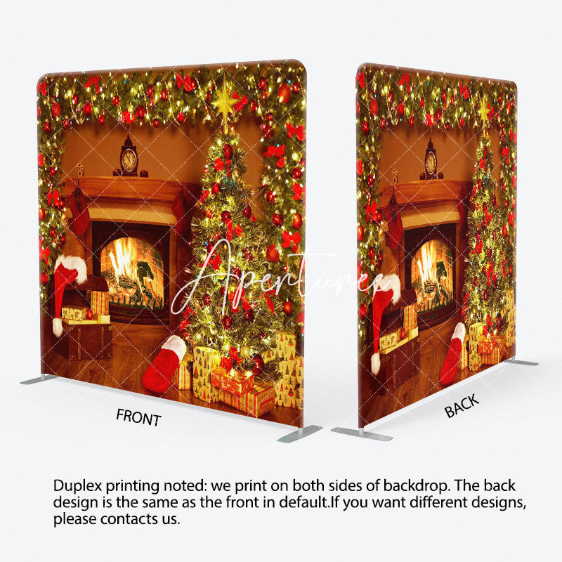 Aperturee - Aperturee Christmas Tree Fireplace Double-Sided Square Backdrop