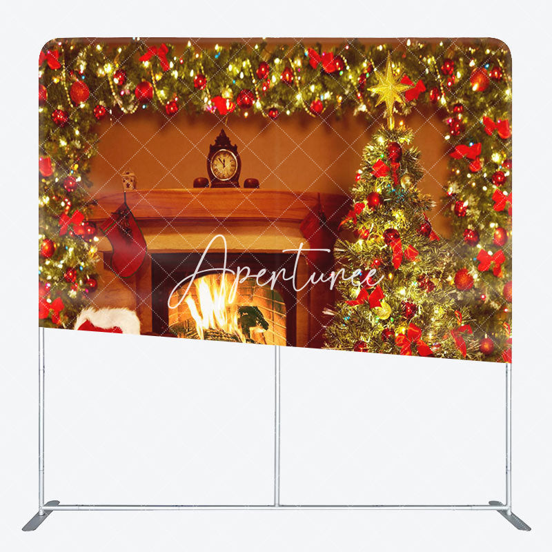 Aperturee - Aperturee Christmas Tree Fireplace Double-Sided Square Backdrop