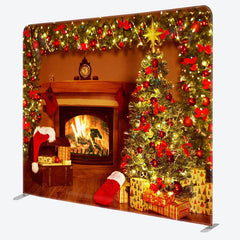 Aperturee - Aperturee Christmas Tree Fireplace Double-Sided Square Backdrop