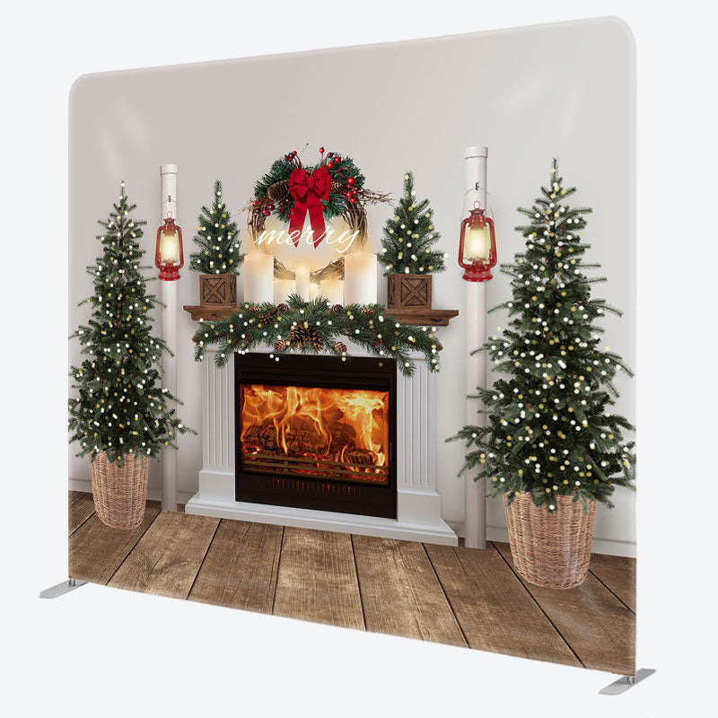 Aperturee - Aperturee Christmas Tree Fireplace Scene Pillow Case Backdrop