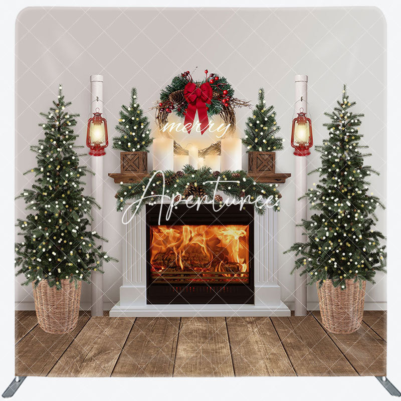 Aperturee - Aperturee Christmas Tree Fireplace Scene Pillow Case Backdrop