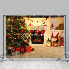 Aperturee - Aperturee Christmas Tree Gift Fireplace Sofa Gnome Backdrop