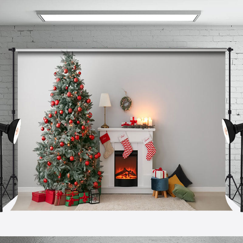 Aperturee - Aperturee Christmas Tree Gifts Fireplace Sock Festive Backdrop