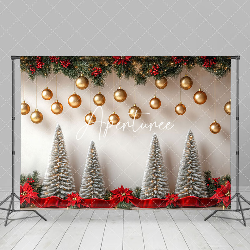 Aperturee - Aperturee Christmas Tree Gold Balls Xmas Photography Backdrop