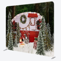 Aperturee - Aperturee Christmas Tree Red Bus Scene Pillow Cover Backdrop