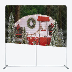 Aperturee - Aperturee Christmas Tree Red Bus Scene Pillow Cover Backdrop