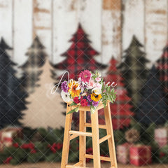 Aperturee - Aperturee Christmas Tree Red Green Wood Photography Backdrop