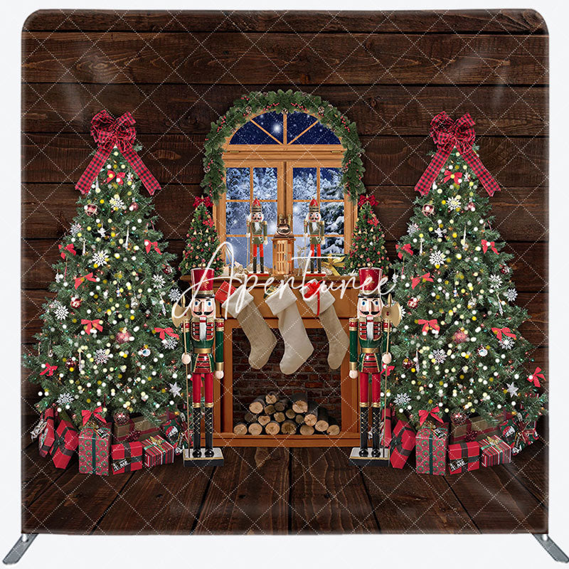 Aperturee - Aperturee Christmas Tree Snowy Wood Tension Fabric Backdrop