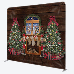 Aperturee - Aperturee Christmas Tree Snowy Wood Tension Fabric Backdrop