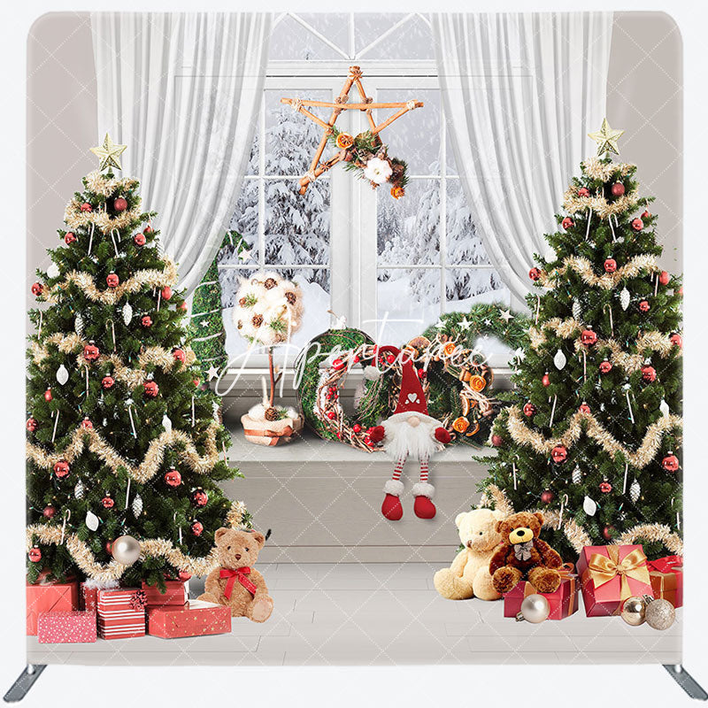 Aperturee - Aperturee Christmas Tree Window Gifts Tension Fabric Backdrop