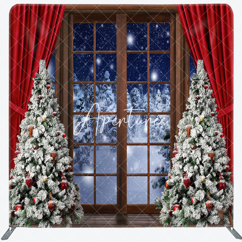 Aperturee - Aperturee Christmas Tree Window Scene Pillow Cover Backdrop