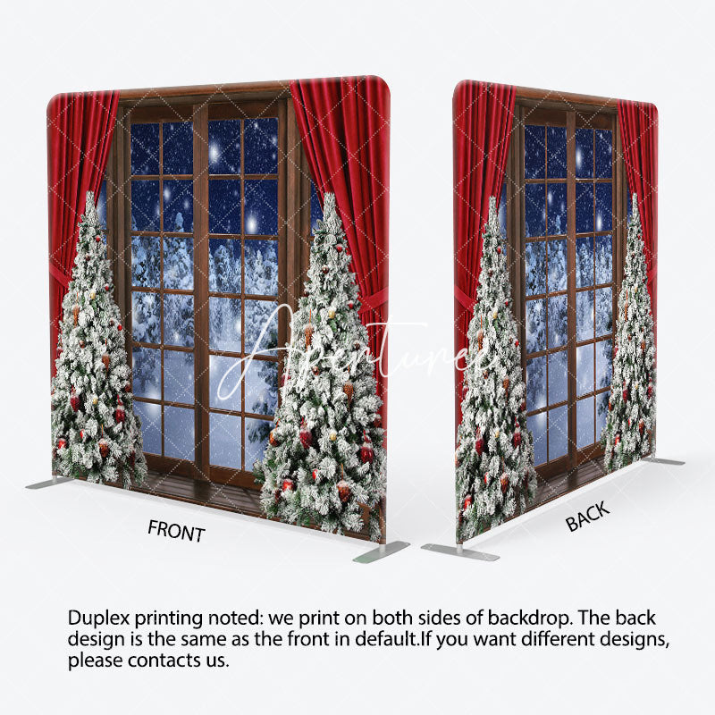 Aperturee - Aperturee Christmas Tree Window Scene Pillow Cover Backdrop