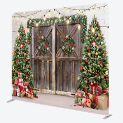 Aperturee - Aperturee Christmas Tree Wood Door Gift Tension Fabric Backdrop