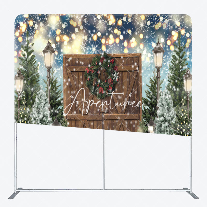 Aperturee - Aperturee Christmas Tree Wood Door Snowy Pillow Case Backdrop