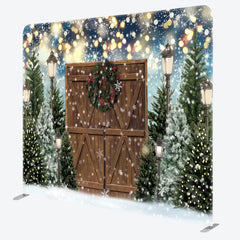 Aperturee - Aperturee Christmas Tree Wood Door Snowy Pillow Case Backdrop