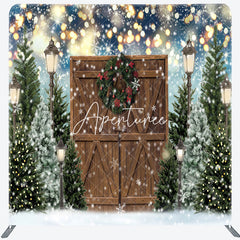 Aperturee - Aperturee Christmas Tree Wood Door Snowy Pillow Case Backdrop