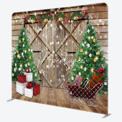 Aperturee - Aperturee Christmas Tree Wooden Door Gift Tension Fabric Backdrop