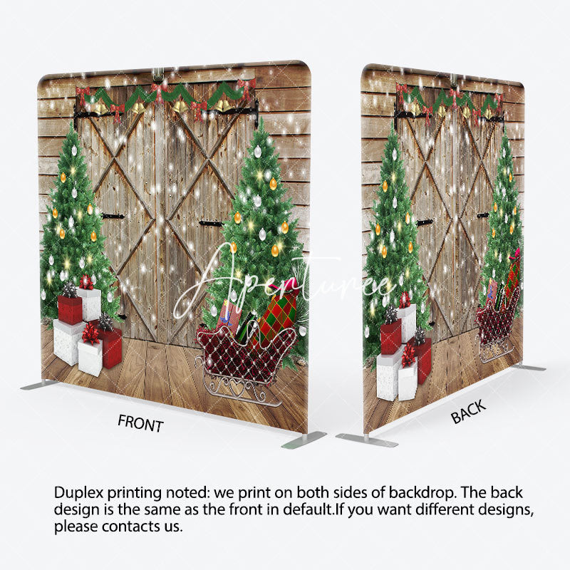 Aperturee - Aperturee Christmas Tree Wooden Door Gift Tension Fabric Backdrop