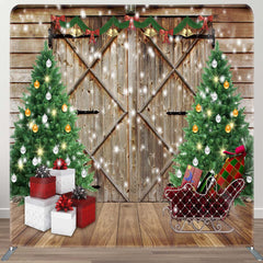 Aperturee - Aperturee Christmas Tree Wooden Door Gift Tension Fabric Backdrop