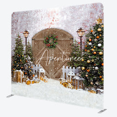 Aperturee - Aperturee Christmas Tree Wreath Brown Gate Pillow Case Backdrop