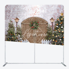 Aperturee - Aperturee Christmas Tree Wreath Brown Gate Pillow Case Backdrop