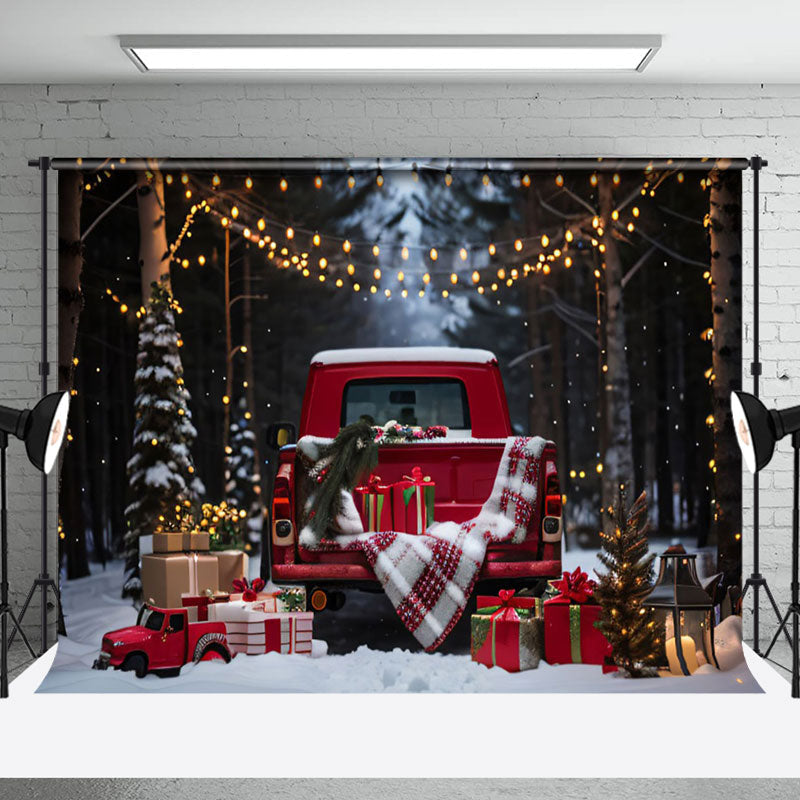 Aperturee - Aperturee Christmas Truck Wooden Door Holiday Cozy Backdrop