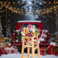 Aperturee - Aperturee Christmas Truck Wooden Door Holiday Cozy Backdrop