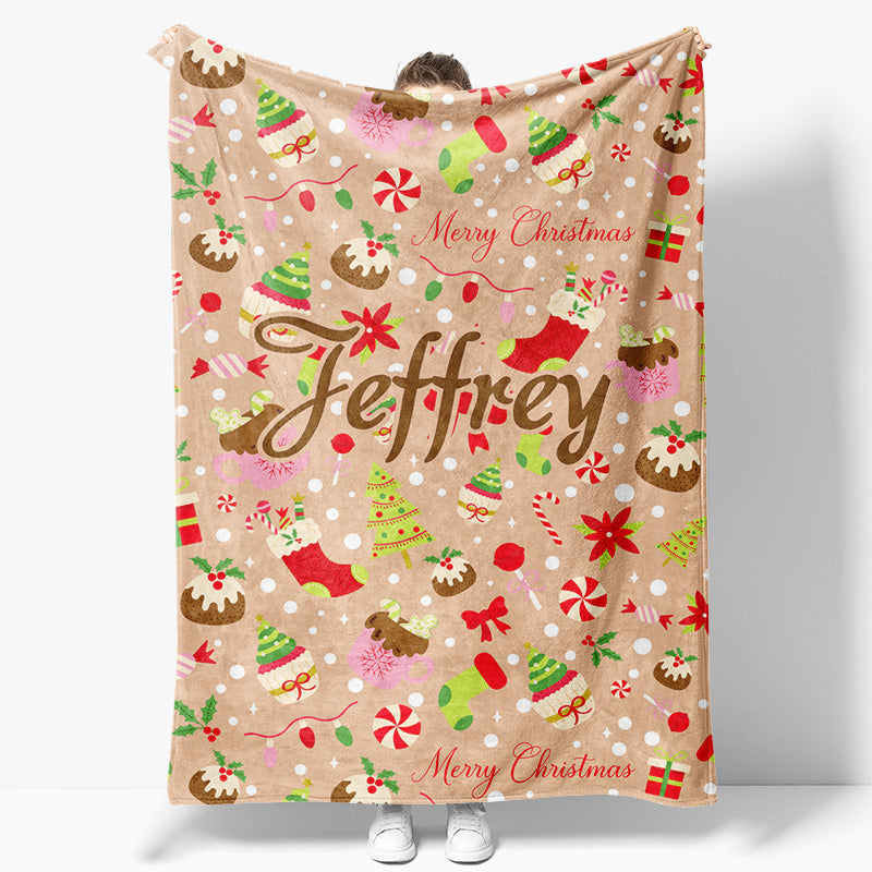 Aperturee - Aperturee Christmas Vibe Bow Tie Candyland Custom Name Blanket