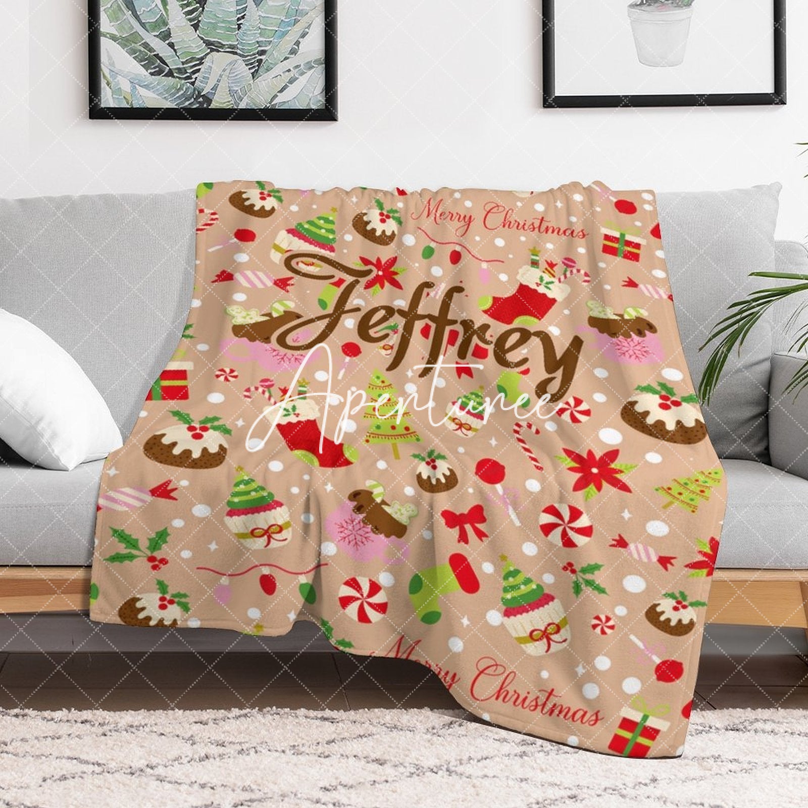 Aperturee - Aperturee Christmas Vibe Bow Tie Candyland Custom Name Blanket