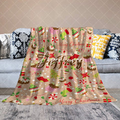 Aperturee - Aperturee Christmas Vibe Bow Tie Candyland Custom Name Blanket