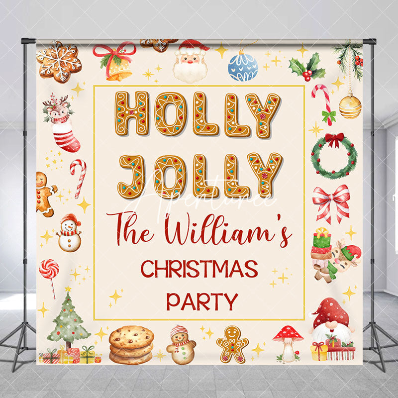 Aperturee - Aperturee Christmas Vibe Cute Gingerbread Custom Name Backdrop