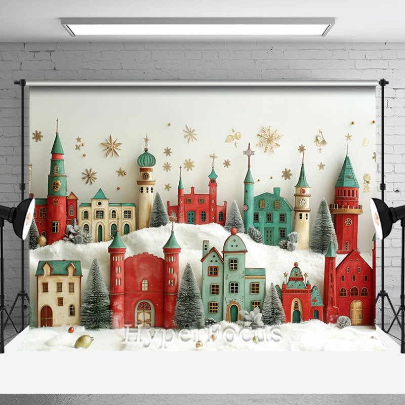 Aperturee - Aperturee Christmas Vibe Green Red Village Photo Backdrop