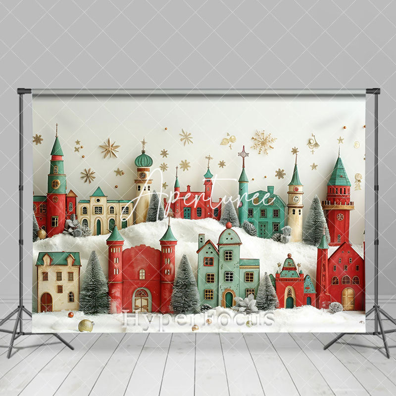 Aperturee - Aperturee Christmas Vibe Green Red Village Photo Backdrop