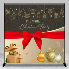 Aperturee - Aperturee Christmas Vibe Grey Gold Custom Name Party Backdrop